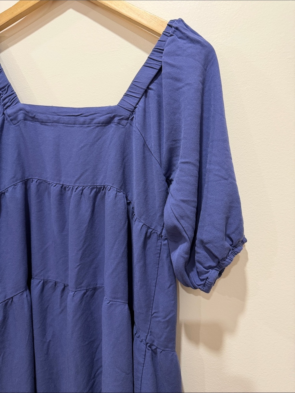 Hunter & Brown Puff Sleeve Square Neck Tiered Mini Dress in Periwinkle - Picture 7 of 7
